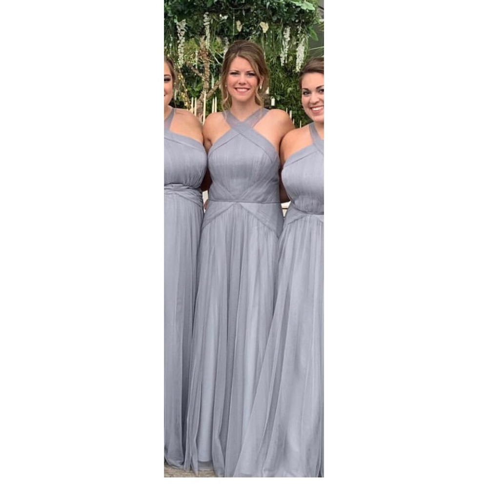 Hayley Paige Gray Tulle Maxi Bridesmaid Dress